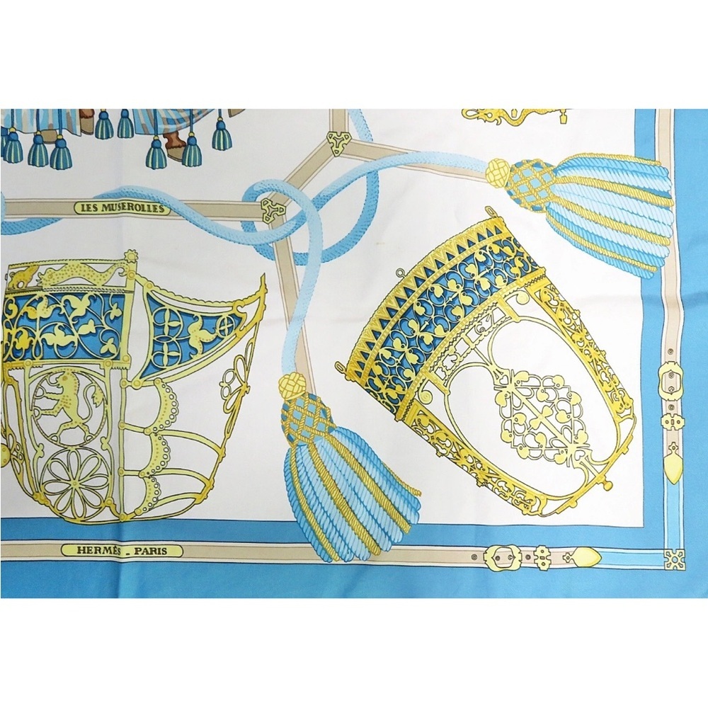 Hermes Blue and Gold Silk Scarf - Picture 5 of 11